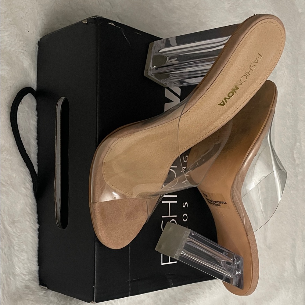 Fashion Nova Transparent and Tan Heels